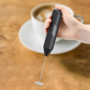 powerful milk frother for coffee, fast handheld drink mixer with stainless steel whisk, battery operated hand frother stirrer wand black