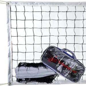 tournament volleyball net 9.5m x 1m outdoor with tear resistant border aircraft steel cable for backyard schoolyard beach, badminton pro volleyball net