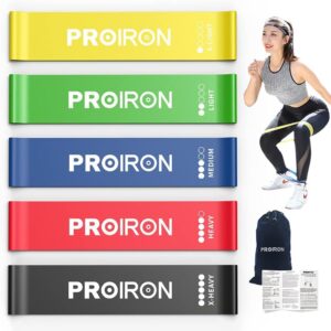 proiron resistance loop bands, exercise bands set of 5 rubber latex anti slip resistance band for workout, stretching, physical therapy, yoga and home fitness with carrying bag