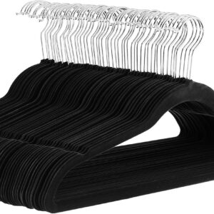 amazon basics slim, velvet, non slip suit clothes hangers, black/silver pack of 30