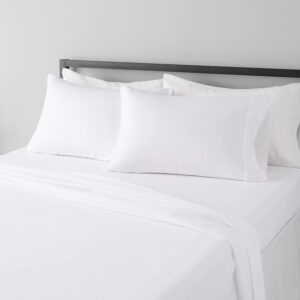 amazon basics lightweight super soft easy care microfiber bed sheet set with 36 cm deep pockets queen, bright white