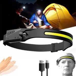 nightbuddy led headlight, night buddy headlight 230ｰ strip light with motion sensor lightweight waterproof usb rechargeable pro headlamp 5 modes 2 light source flashlight for outdoor (1pcs)