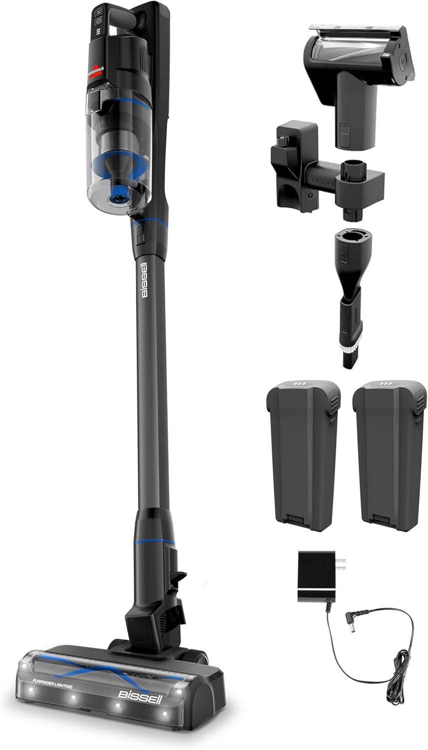 bissell powerclean furguard 280w self standing cordless vacuum with long run time, tangle free self cleaning brush roll, strong suction, two batteries, motorised upholstery tool, & bright headlights bissell powerclean furguard 280w self standing cordless vacuum with long run time, tangle free self cleaning brush roll, strong suction, two batteries, motorised upholstery tool, & bright headlights