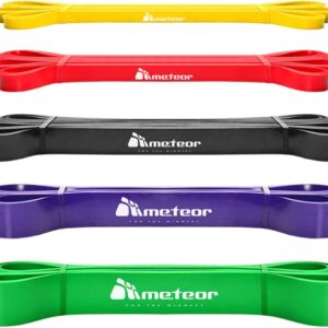 meteor essential power bands, resistance loop set, natural latex fitness bands for workout, yoga, weightlifting, physical therapy, rehab, bench press, dead lift, improve mobility and strength