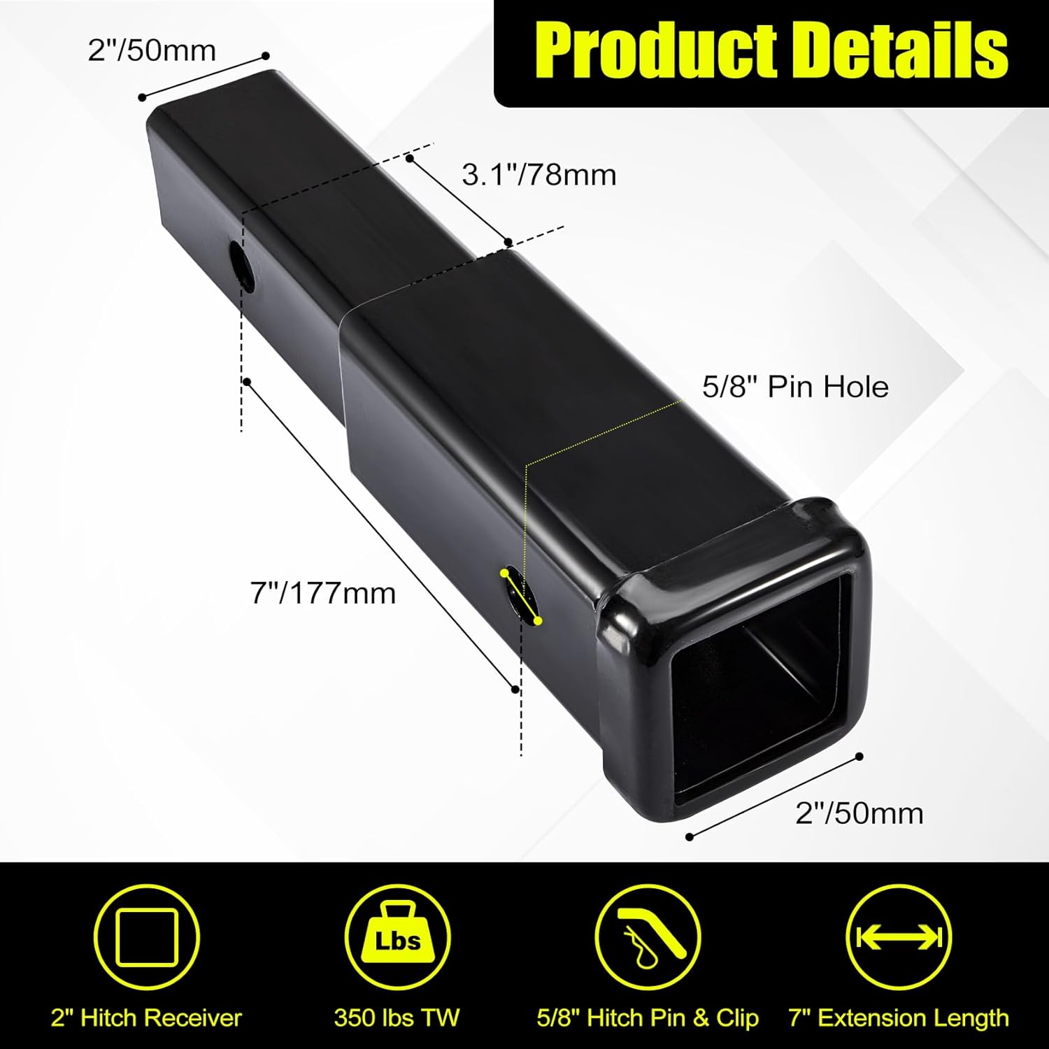 trailer hitch extender 7 inch extension length fits for 2 inch receiver tube with anti rattle stabilizer and 5/8 inch hitch pin clips 3500 lbs gtw trailer hitch extender 7 inch extension length fits for 2 inch receiver tube with anti rattle stabilizer and 5/8 inch hitch pin clips 3500 lbs gtw