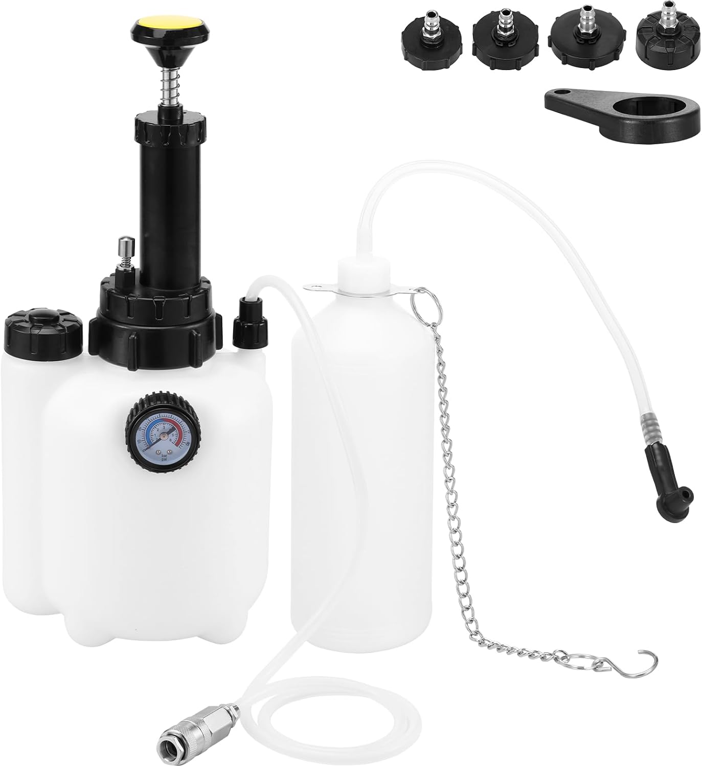 3l manual brake bleeder kit, brake fluid replacement tool with 1l brake fluid bleed bottle and 4 master cylinder adapters, one person brake bleed vacuum pump kit for various vehicles 3l manual brake bleeder kit, brake fluid replacement tool with 1l brake fluid bleed bottle and 4 master cylinder adapters, one person brake bleed vacuum pump kit for various vehicles