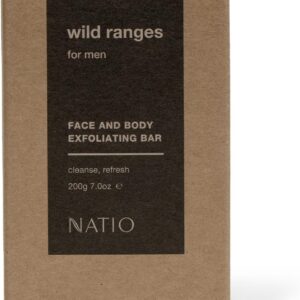 natio australia wild ranges for men face and body exfoliating bar cleansing exfoliant bar for men sweet almond, hemp, shea butter & lemon myrtle vegan friendly & made in australia