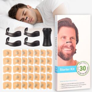 magnetic nasal strips (30 pairs) anti snoring breathing nose strips with nose clips, skin safe, snore relief equipment for sleep sports, stop snoring aids for men & women (black)