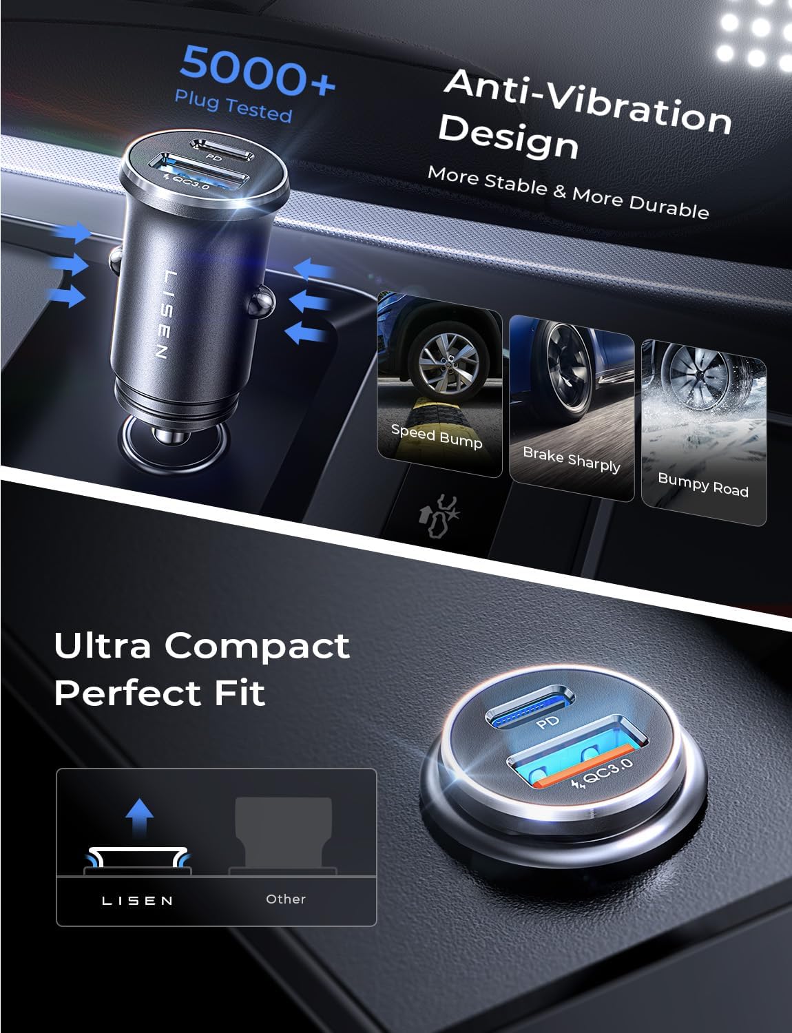 lisen car charger usb c super mini fast charging pd36w&qc3.0 18w dual port 12v socket outlet cigarette lighter adapter tpye c, car accessories for iphone 17 16 15 pro max plus galaxy s25 ipad pro lisen car charger usb c super mini fast charging pd36w&qc3.0 18w dual port 12v socket outlet cigarette lighter adapter tpye c, car accessories for iphone 17 16 15 pro max plus galaxy s25 ipad pro