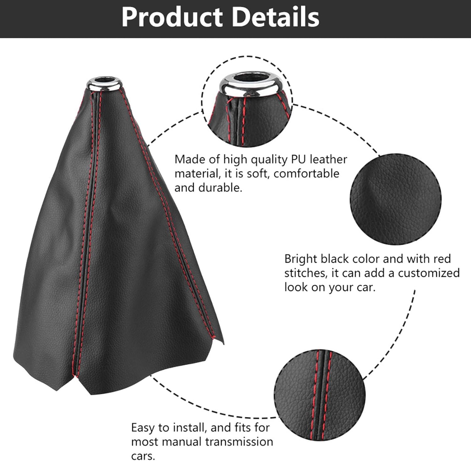 pu leather gear shift knob cover, red stitch boot cover large size fitment easy to install for most manual transmission cars pu leather gear shift knob cover, red stitch boot cover large size fitment easy to install for most manual transmission cars