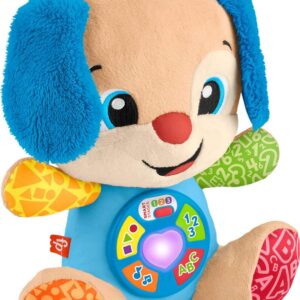 fisher price baby toy laugh & learn smart stages puppy musical plush with lights & learning songs for infants ages 6+ months