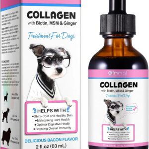 collagen for dogs 60ml | liquid dog collagen supplement with biotin, msm & ginger | joint, skin, coat & itch relief | digestive & immune health | bacon flavour