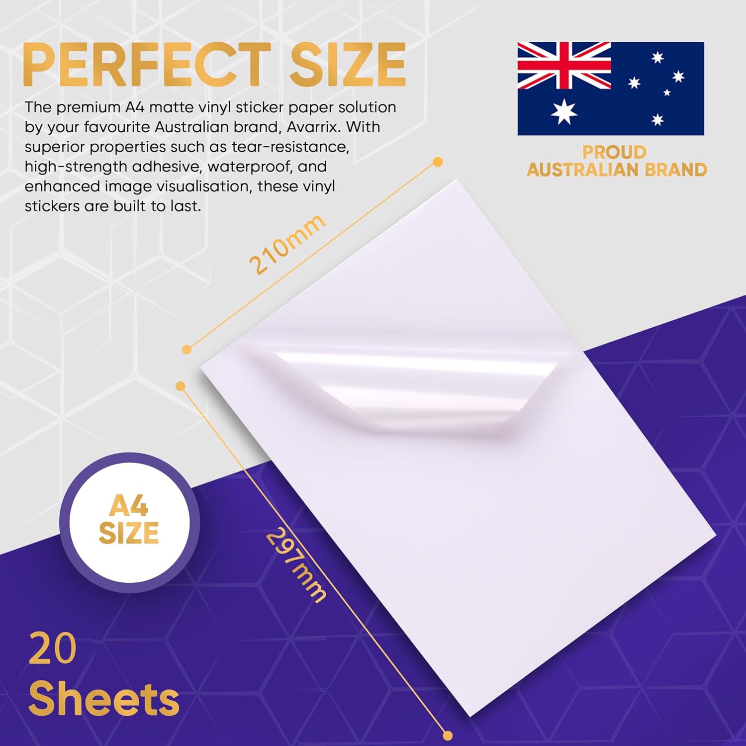 avarrix australia printable vinyl sticker paper for inkjet laser printer, matte white, 20 sheets, waterproof label stickers, printable vinyl sheets, tear resistant, quick dry vibrant colours, a4 size avarrix australia printable vinyl sticker paper for inkjet laser printer, matte white, 20 sheets, waterproof label stickers, printable vinyl sheets, tear resistant, quick dry vibrant colours, a4 size