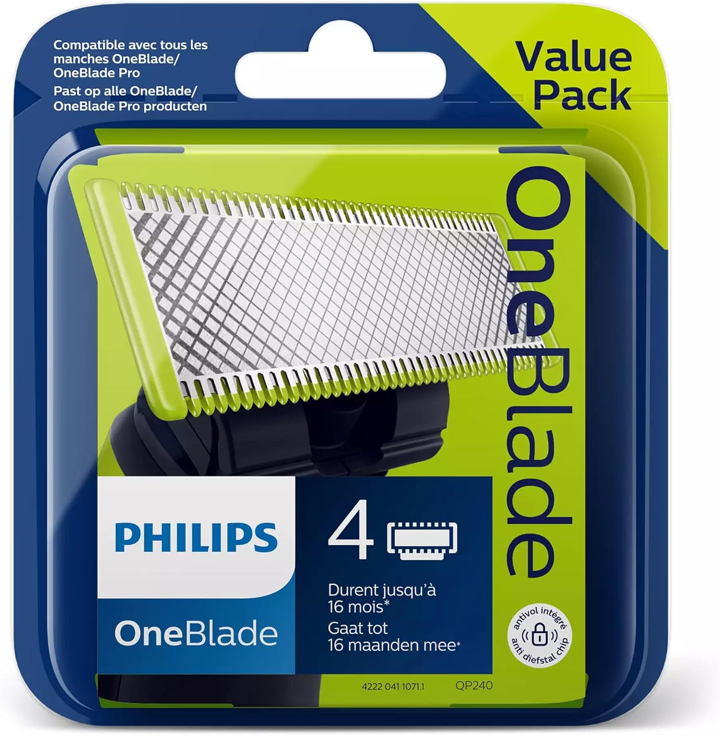 philips oneblade genuine face replacement blade fits all oneblade handles, 4 pack, qp240/50 philips oneblade genuine face replacement blade fits all oneblade handles, 4 pack, qp240/50