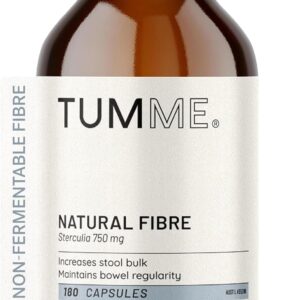 tumme natural fibre supplement with sterculia non fermentable fibre for bloating relief & digestive comfort supports stool bulk & regularity plant based, vegan & gluten free (180 capsules)