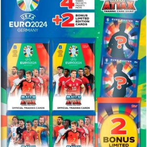 topps uefa euro 2024 official trading cards 34 packs (32 cards + 2 bonus master limited edition cards) medium, multicolor, unisex soccer uefa 2024 collectible card