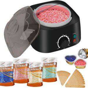 wax kit for hair removal, wax pot waxing kit with wax beans for women men wax portable warmer professional for women home use with 20 wax sticks