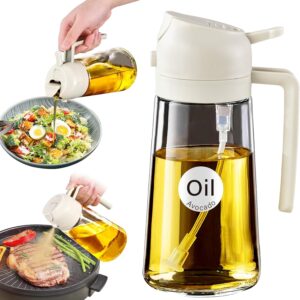 yarramate 16oz/470ml glass olive oil sprayer for cooking with stickers, 2 in 1 oil dispenser for kitchen gadgets, food grade premium spray bottle for salad, frying, bbq (creamy white)