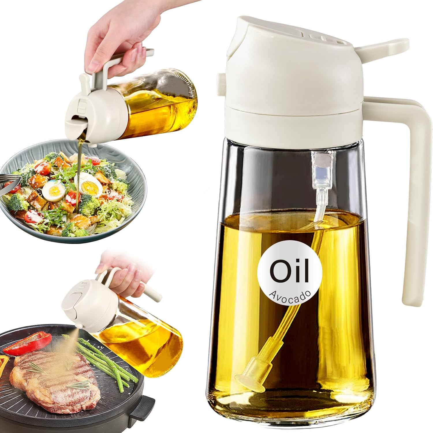 yarramate 16oz/470ml glass olive oil sprayer for cooking with stickers, 2 in 1 oil dispenser for kitchen gadgets, food grade premium spray bottle for salad, frying, bbq (creamy white) yarramate 16oz/470ml glass olive oil sprayer for cooking with stickers, 2 in 1 oil dispenser for kitchen gadgets, food grade premium spray bottle for salad, frying, bbq (creamy white)