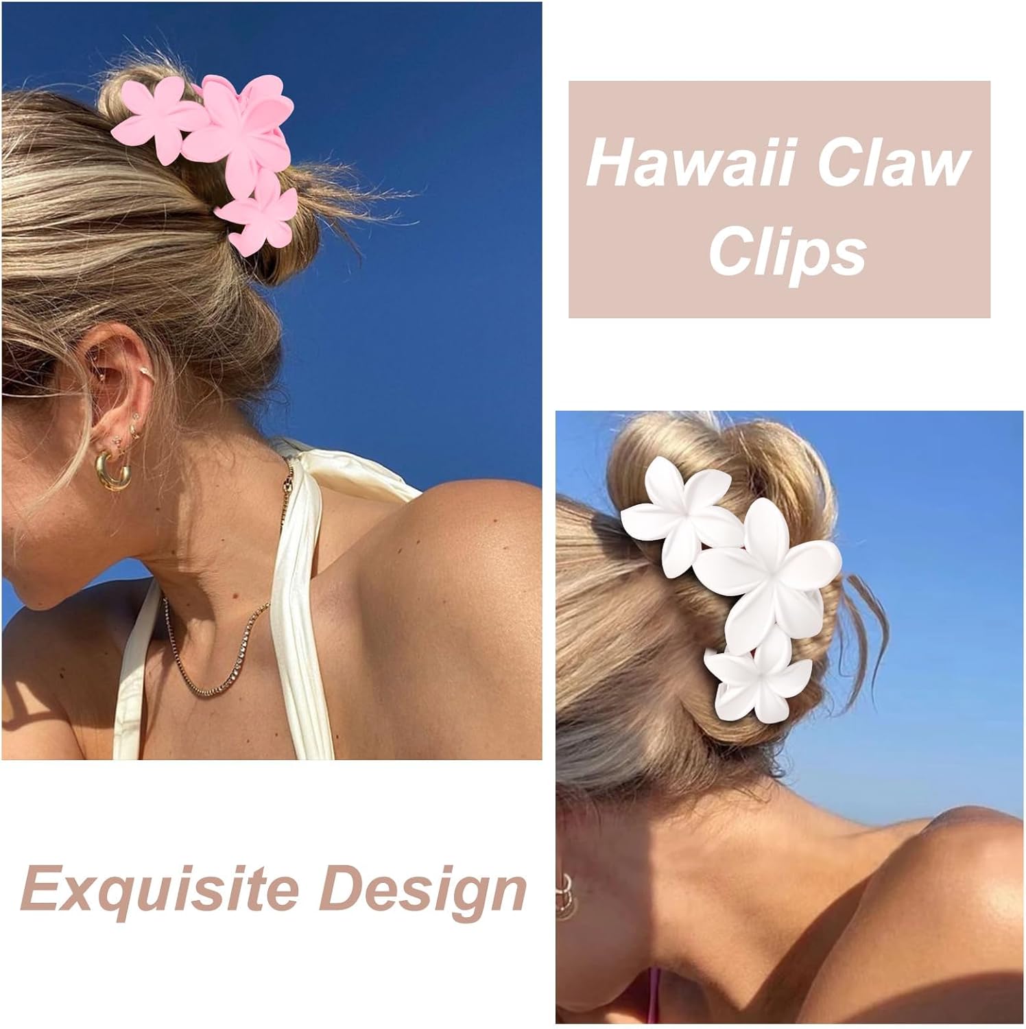 4 pack hawaiian plumeria flower hair clips for women large non slip matte claw clips, strong hold hair clamps for beach, thick or thin hair( white, brown, black, pink) 4 pack hawaiian plumeria flower hair clips for women large non slip matte claw clips, strong hold hair clamps for beach, thick or thin hair( white, brown, black, pink)