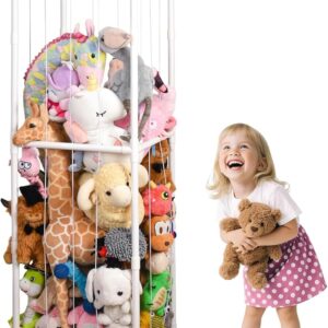large stuffed toy storage for kids pushable plush toy storage with universal wheels space save pvc soft toys standing display organizer for playroom bedroom nursery