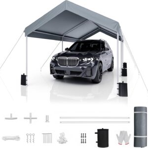 advwin 3x6m carport canopy portable garage, waterproof & uv resistant with built in sandbags, for vehicle storage, outdoor events, market stalls grey