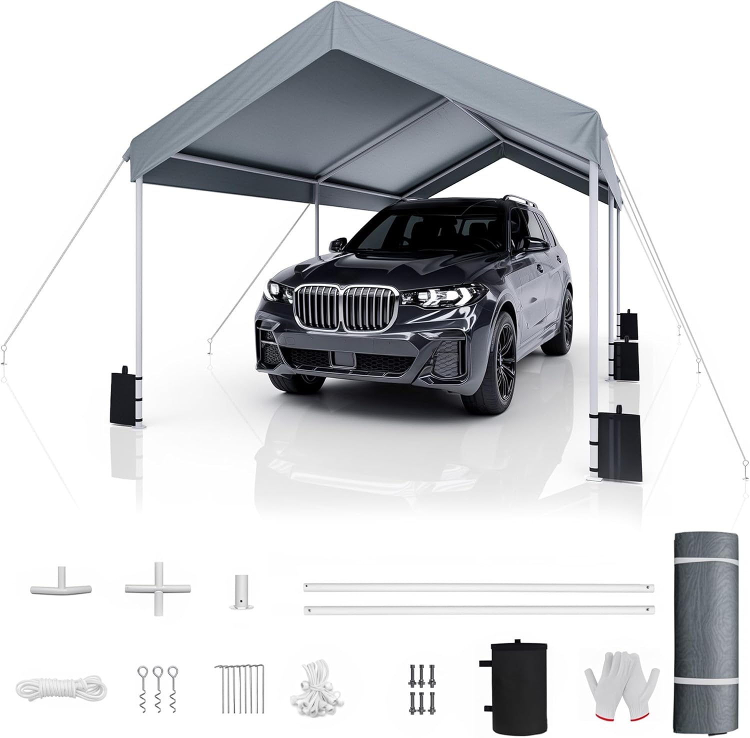 advwin 3x6m carport canopy portable garage, waterproof & uv resistant with built in sandbags, for vehicle storage, outdoor events, market stalls grey advwin 3x6m carport canopy portable garage, waterproof & uv resistant with built in sandbags, for vehicle storage, outdoor events, market stalls grey