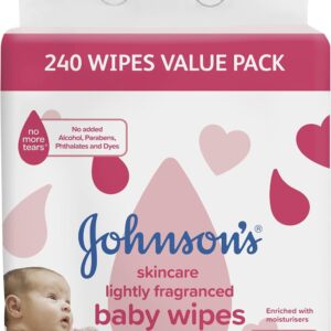 johnson's baby skincare lightly fragranced baby wipes 3 x 80 pack