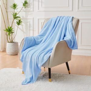 linenova fleece blankets 152x203cm 300gsm lightweight flannel microfiber fuzzy soft cozy blanket for bed, sofa, couch, travel, camping (light blue)