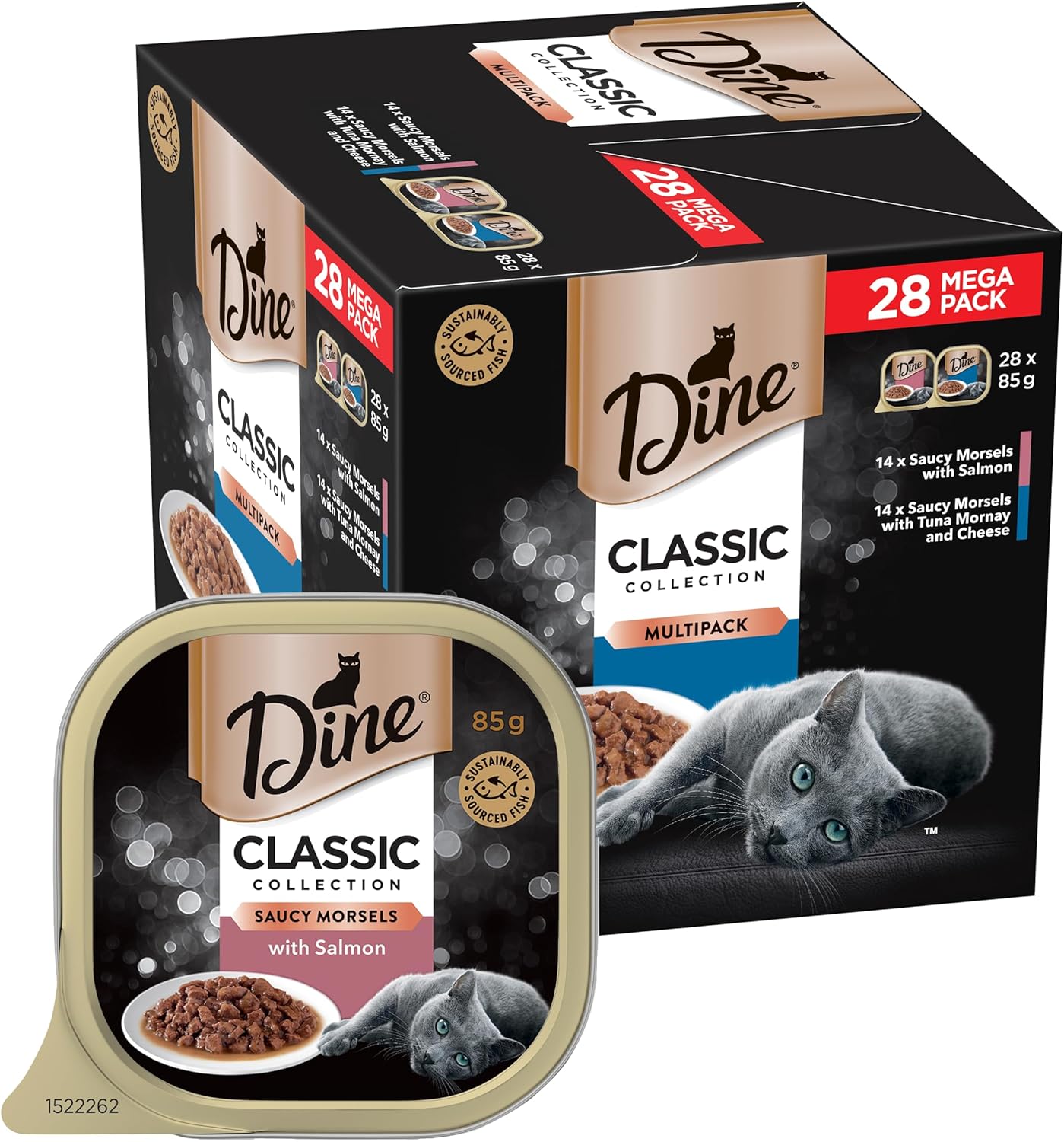dine mixed multipack wet cat food, salmon, saucy morsels with tuna, 85 g (pack of 28) dine mixed multipack wet cat food, salmon, saucy morsels with tuna, 85 g (pack of 28)