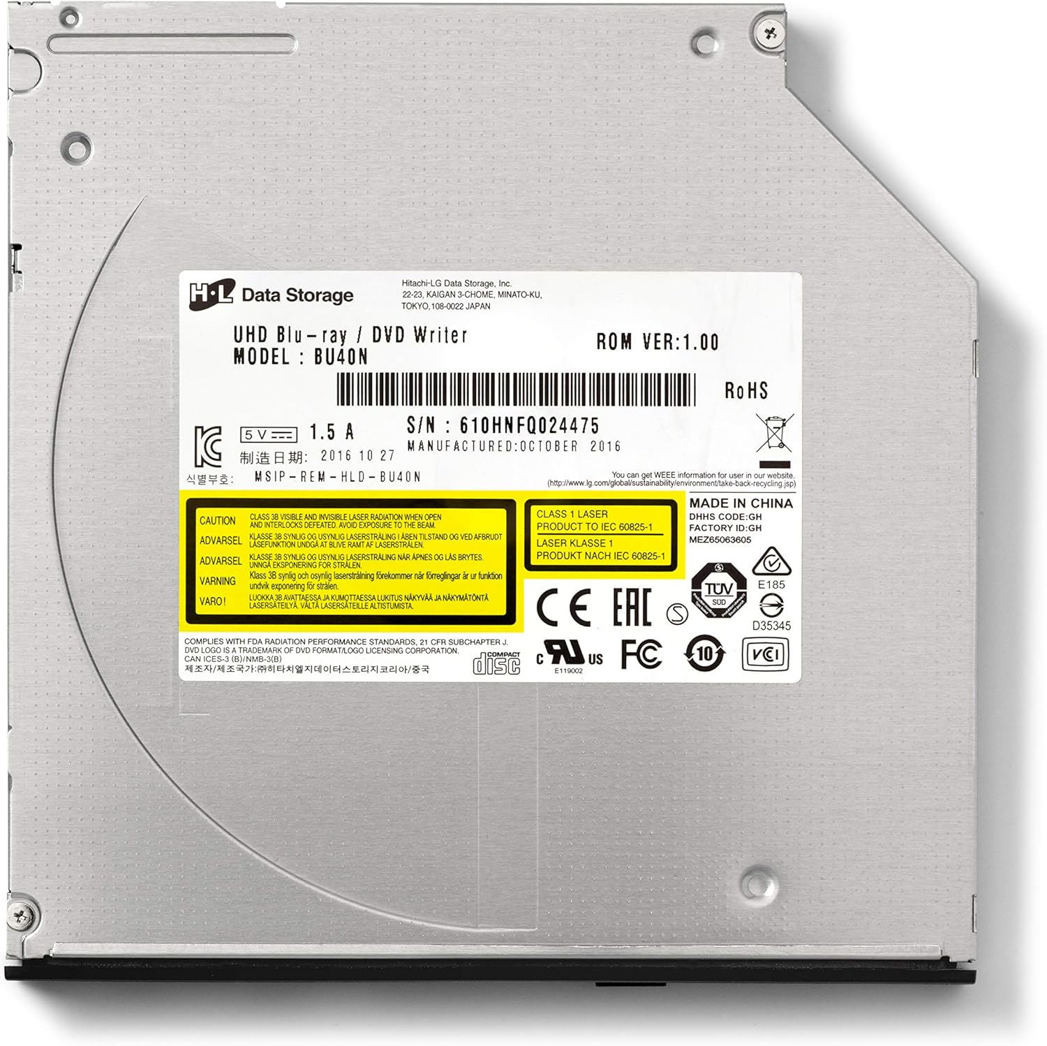 hitachi lg bu40n internal uhd blu ray/dvd drive/burner, slim 9.5 mm rewriter for laptop, desktop pc, windows 10 compatible, ultra hd 4k playback, m disc support (bare drive) hitachi lg bu40n internal uhd blu ray/dvd drive/burner, slim 9.5 mm rewriter for laptop, desktop pc, windows 10 compatible, ultra hd 4k playback, m disc support (bare drive)