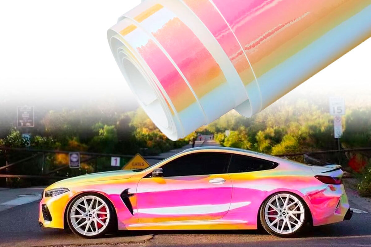 aumohall holographic rainbow pink car vinyl wrap chameleon (photo a)