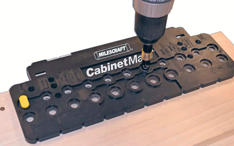 milescraft cabinet mate shelf pin drill jig with drill bit
