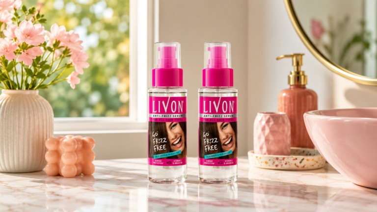 Livon Serum Review: A Simple Solution for Frizz-Free, Glossy Hair Livon Serum 100ml Pack of 2 displayed on a modern bathroom vanity