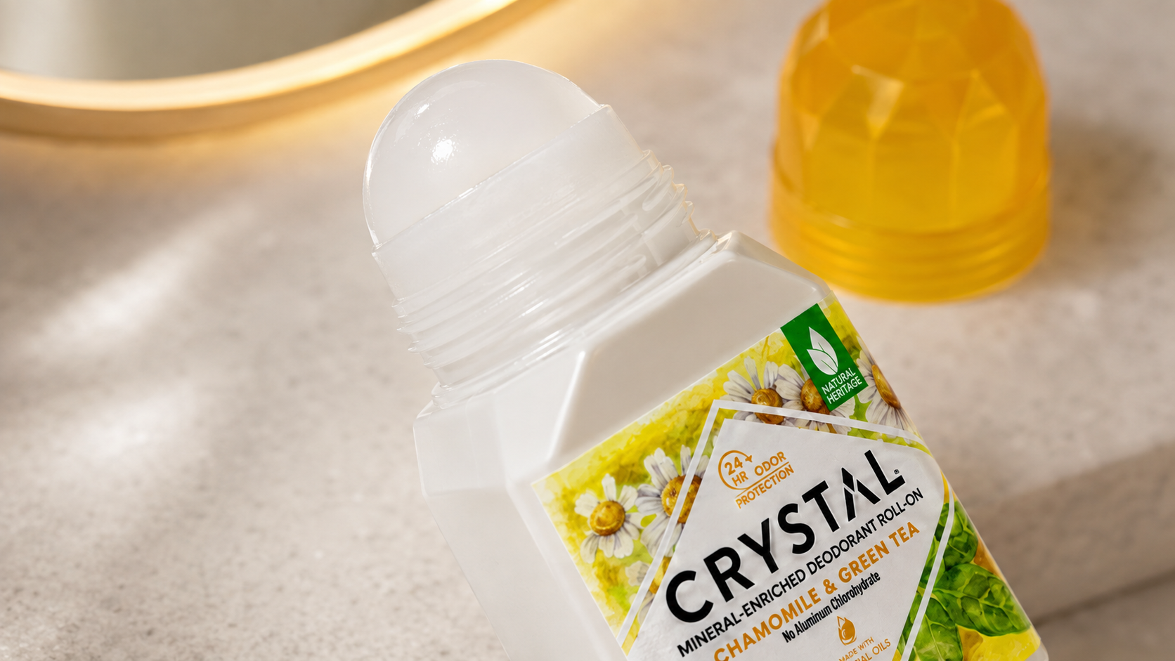 Crystal Essence Mineral Deodorant Roll-on Close-up of the Crystal Essence deodorant roll-on applicator tip